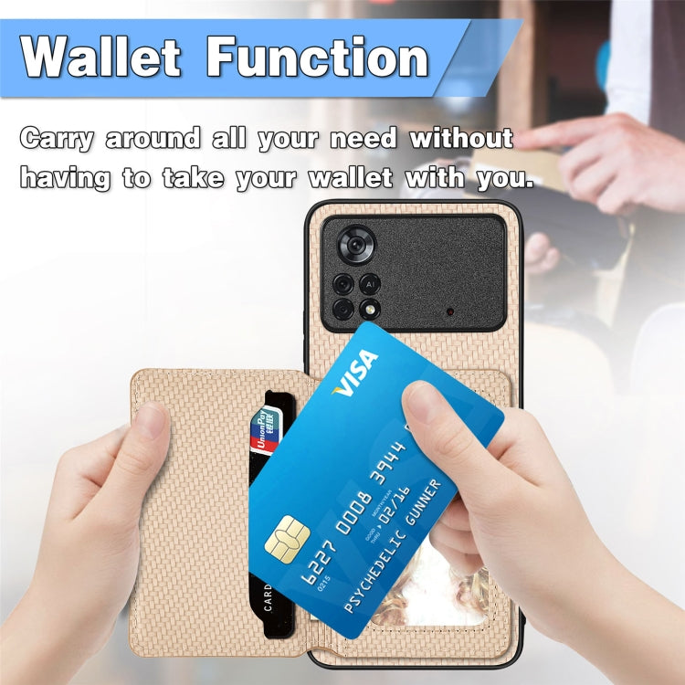 Custodia per telefono con borsa a portafoglio per carte magnetiche in fibra di carbonio, For Xiaomi Poco X4 Pro 5G, For Xiaomi Poco X5 Pro 5G, For Samsung Galaxy A22 5G, For Samsung Galaxy A32 5G