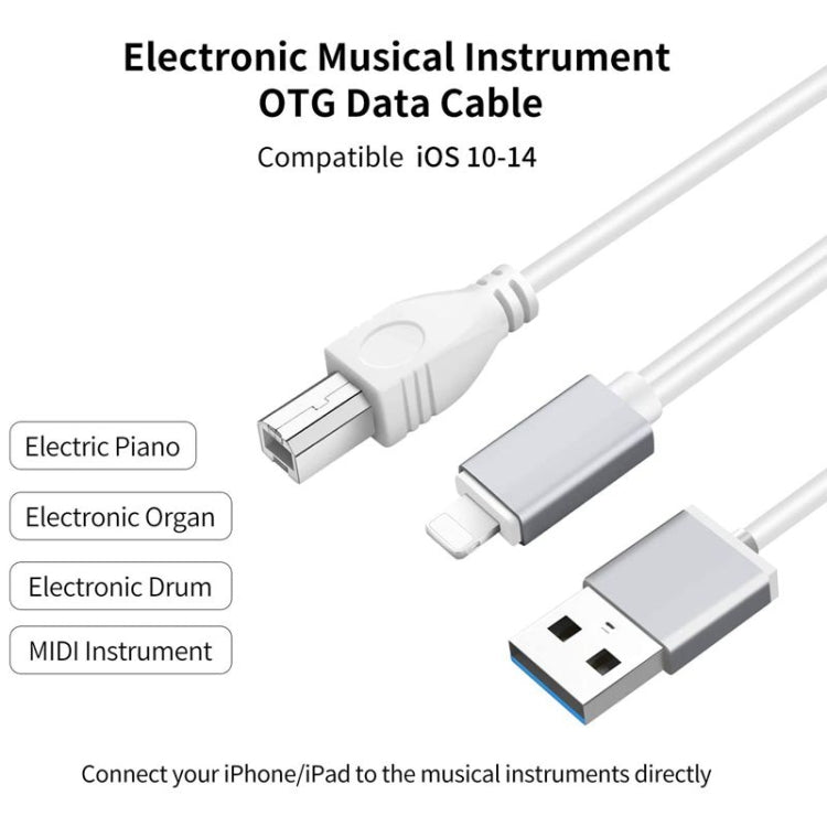 Cavo multifunzione da 1 m da 8 pin a USB + MIDI per strumenti musicali elettronici e OTG e ricarica compatibile con iOS 10-14, MIDI + OTG