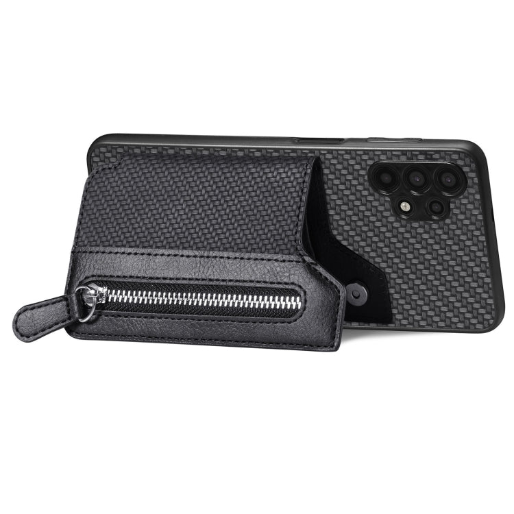Custodia per cellulare a portafoglio con cerniera orizzontale in fibra di carbonio, For Samsung Galaxy A32 5G