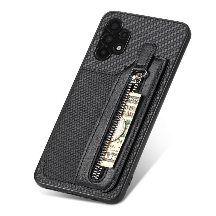 Custodia per cellulare a portafoglio con cerniera orizzontale in fibra di carbonio, For Samsung Galaxy A32 5G