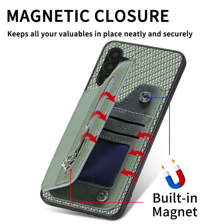 Custodia per cellulare a portafoglio con cerniera orizzontale in fibra di carbonio, For Samsung Galaxy A32 5G