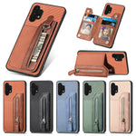 Custodia per cellulare a portafoglio con cerniera orizzontale in fibra di carbonio, For Samsung Galaxy A32 5G
