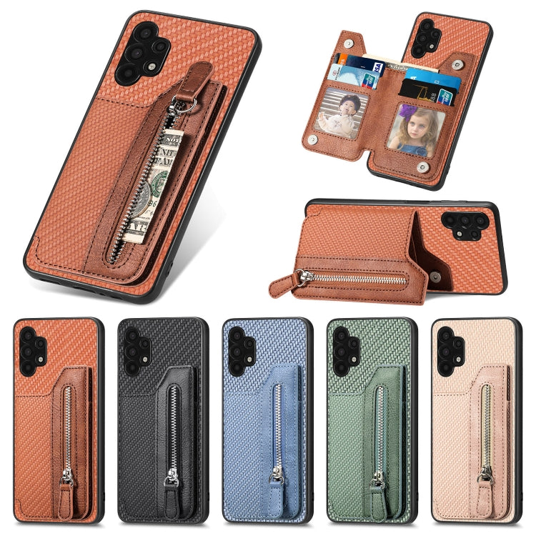 Custodia per cellulare a portafoglio con cerniera orizzontale in fibra di carbonio, For Samsung Galaxy A32 5G