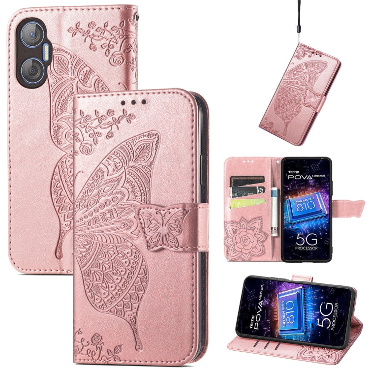Custodia per telefono in pelle goffrata farfalla amore fiore, For Tecno Pova Neo 5G, For ZTE Blade A52, For Samsung Galaxy A14 4G