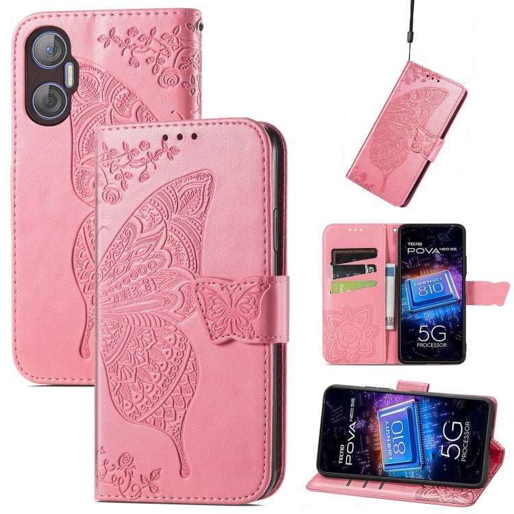 Custodia per telefono in pelle goffrata farfalla amore fiore, For Tecno Pova Neo 5G, For ZTE Blade A52, For Samsung Galaxy A14 4G