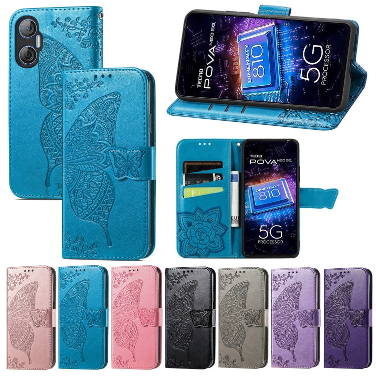 Custodia per telefono in pelle goffrata farfalla amore fiore, For Tecno Pova Neo 5G, For ZTE Blade A52, For Samsung Galaxy A14 4G