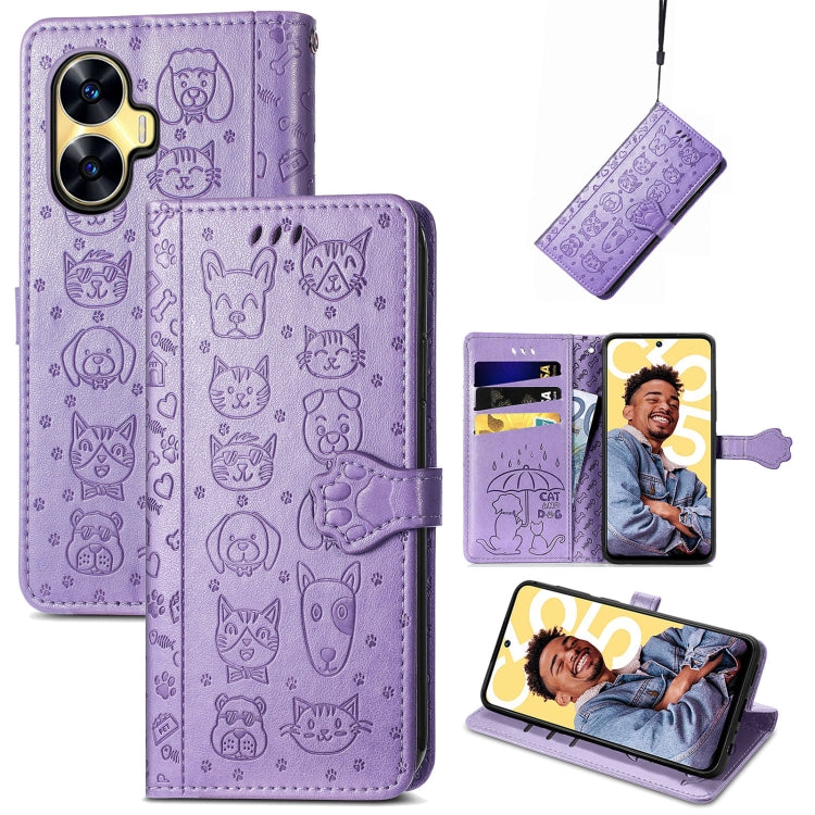 Custodia per telefono in pelle goffrata con gatto e cane, For Infinix Note 12 G96, For OnePlus Ace 2, For Realme C55