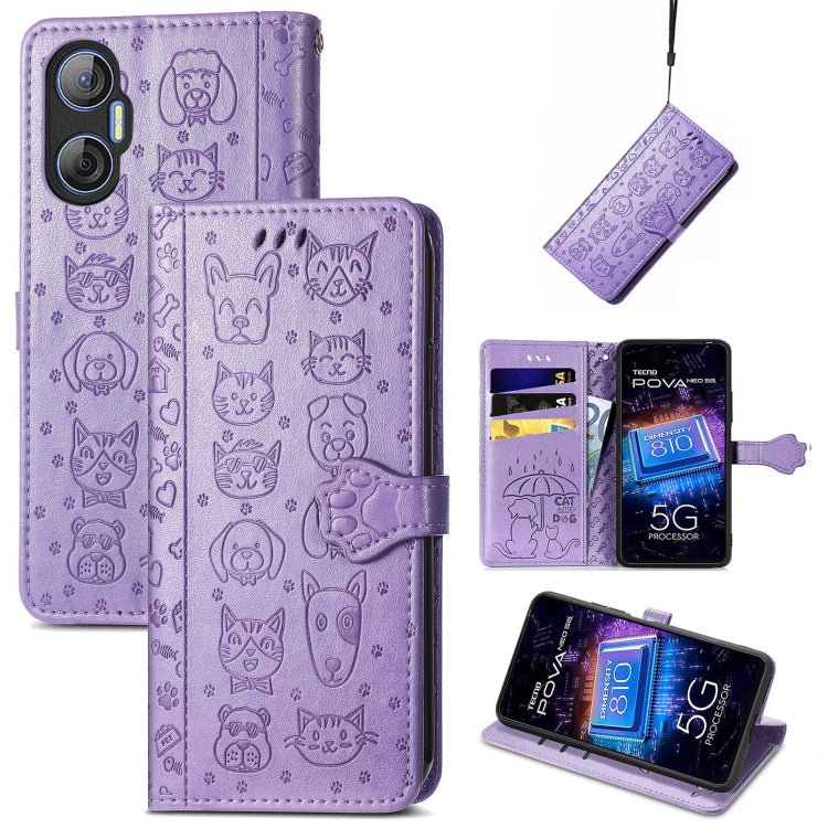 Custodia per telefono in pelle goffrata con gatto e cane, For Tecno Pova Neo 5G, For vivo S15e, For Samsung Galaxy A14 4G