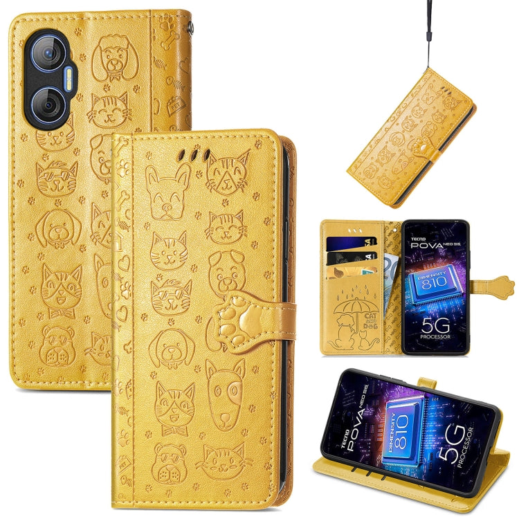 Custodia per telefono in pelle goffrata con gatto e cane, For Tecno Pova Neo 5G, For vivo S15e, For Samsung Galaxy A14 4G