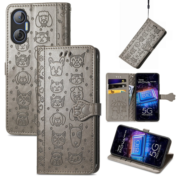 Custodia per telefono in pelle goffrata con gatto e cane, For Tecno Pova Neo 5G, For vivo S15e, For Samsung Galaxy A14 4G