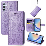 Custodia per telefono in pelle goffrata con gatto e cane, For Samsung Galaxy A34 5G