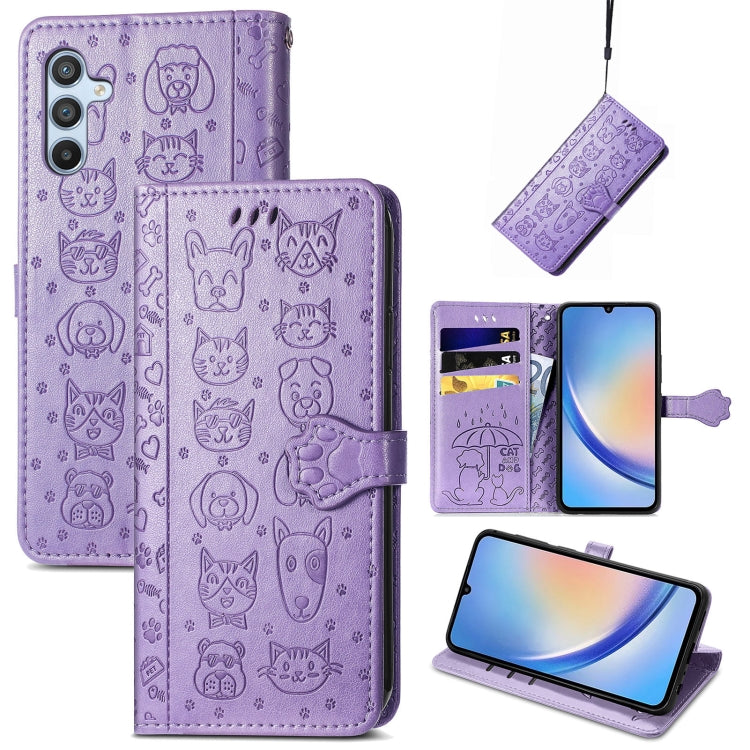 Custodia per telefono in pelle goffrata con gatto e cane, For Samsung Galaxy A34 5G