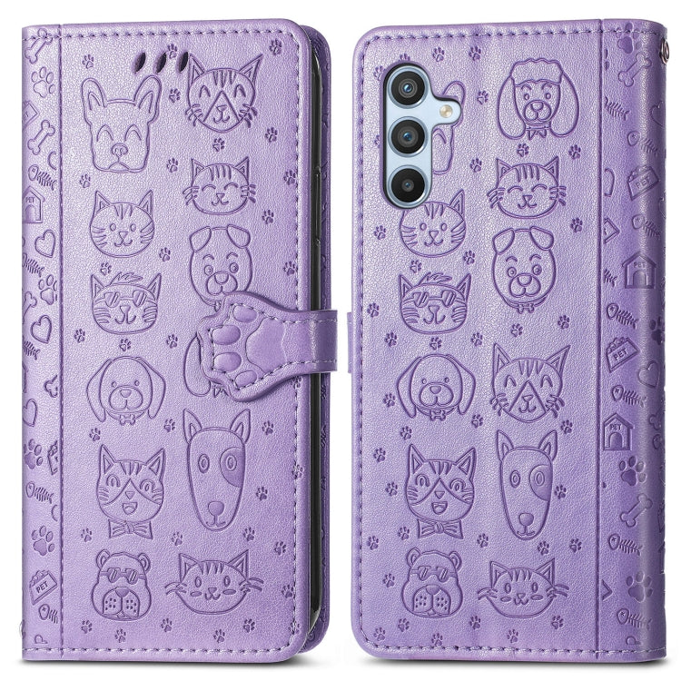 Custodia per telefono in pelle goffrata con gatto e cane, For Samsung Galaxy A34 5G