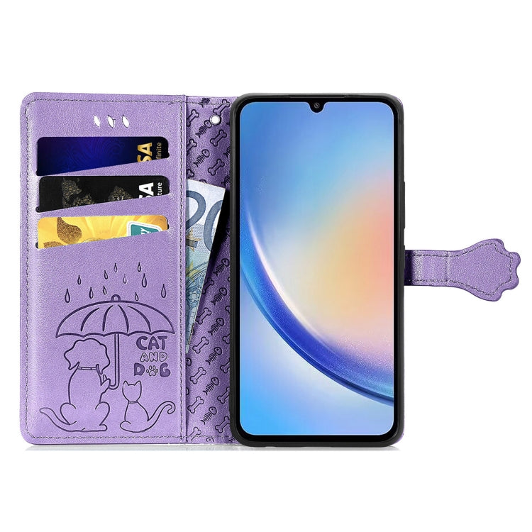Custodia per telefono in pelle goffrata con gatto e cane, For Samsung Galaxy A34 5G