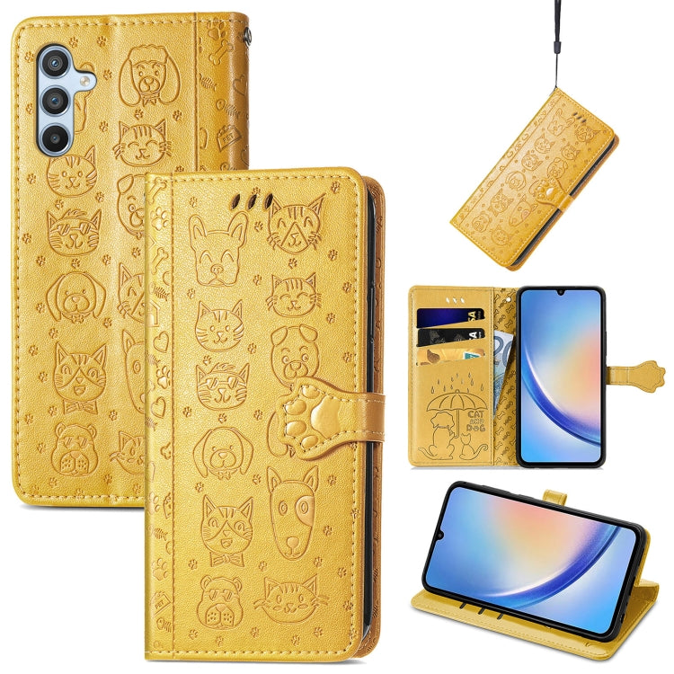 Custodia per telefono in pelle goffrata con gatto e cane, For Samsung Galaxy A34 5G