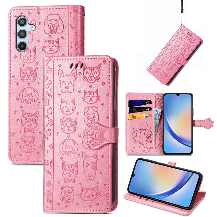 Custodia per telefono in pelle goffrata con gatto e cane, For Samsung Galaxy A34 5G