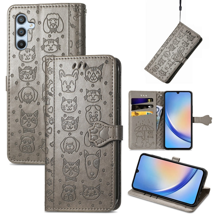 Custodia per telefono in pelle goffrata con gatto e cane, For Samsung Galaxy A34 5G