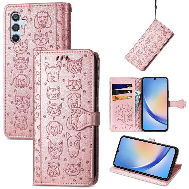 Custodia per telefono in pelle goffrata con gatto e cane, For Samsung Galaxy A34 5G