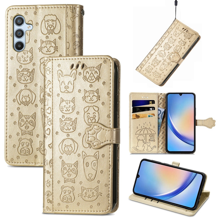 Custodia per telefono in pelle goffrata con gatto e cane, For Samsung Galaxy A34 5G