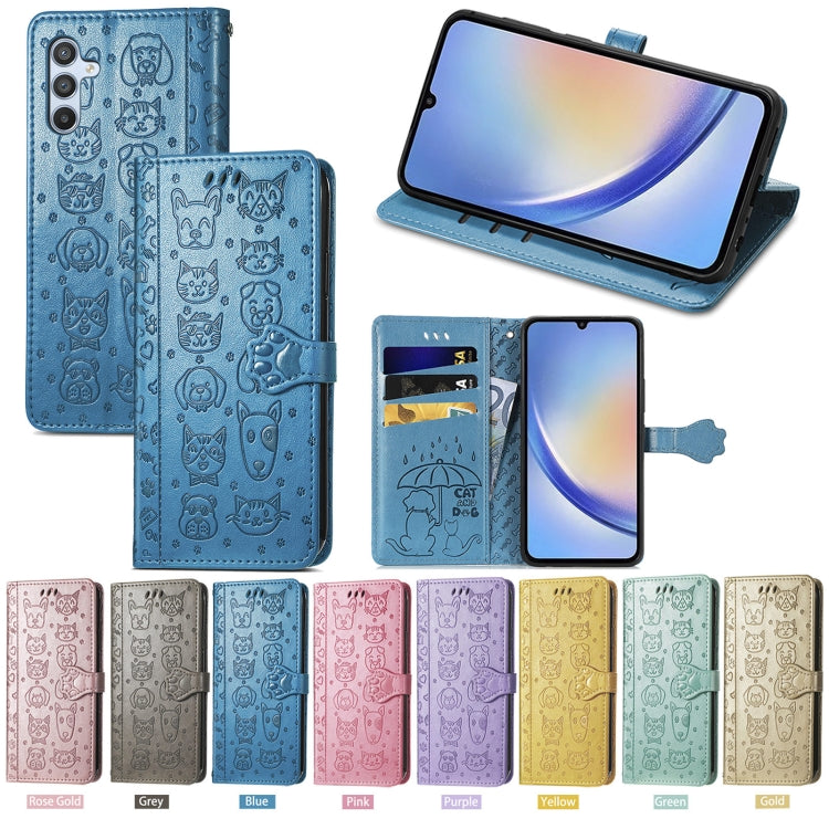 Custodia per telefono in pelle goffrata con gatto e cane, For Samsung Galaxy A34 5G