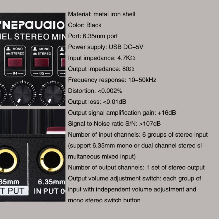 Mini mixer audio stereo 6 canali per strumenti musicali