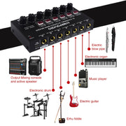 Mini mixer audio stereo a 6 canali Mixer per strumenti musicali Mixer per batteria per pianoforte elettronico per chitarra elettrica a fiato elettrico, B020