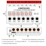Mini mixer audio stereo 6 canali per strumenti musicali