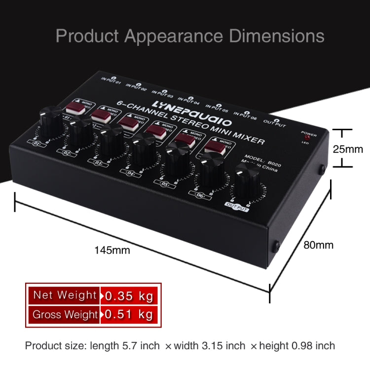 Mini mixer audio stereo 6 canali per strumenti musicali
