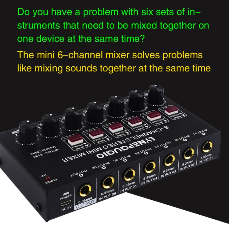 Mini mixer audio stereo 6 canali per strumenti musicali