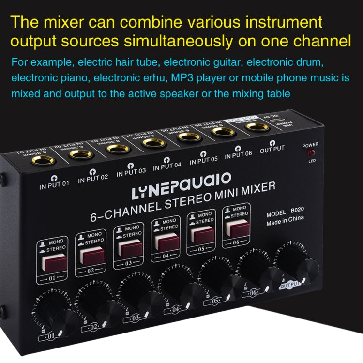 Mini mixer audio stereo 6 canali per strumenti musicali