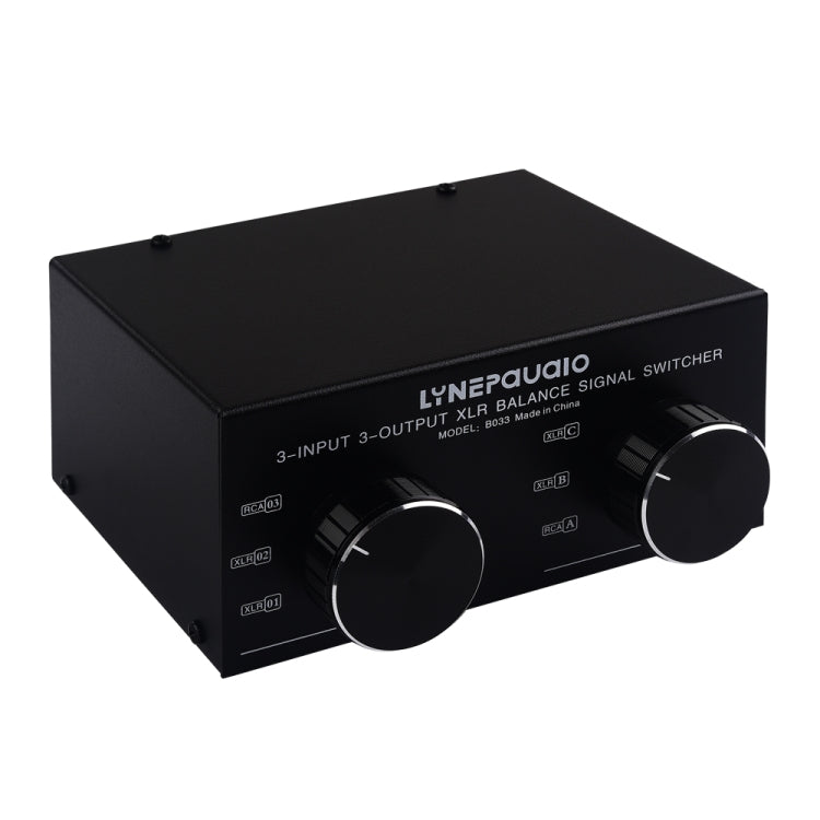 Passive stereo selector with fully balanced XLR signal from 3 inputs to 3 outputs, B033