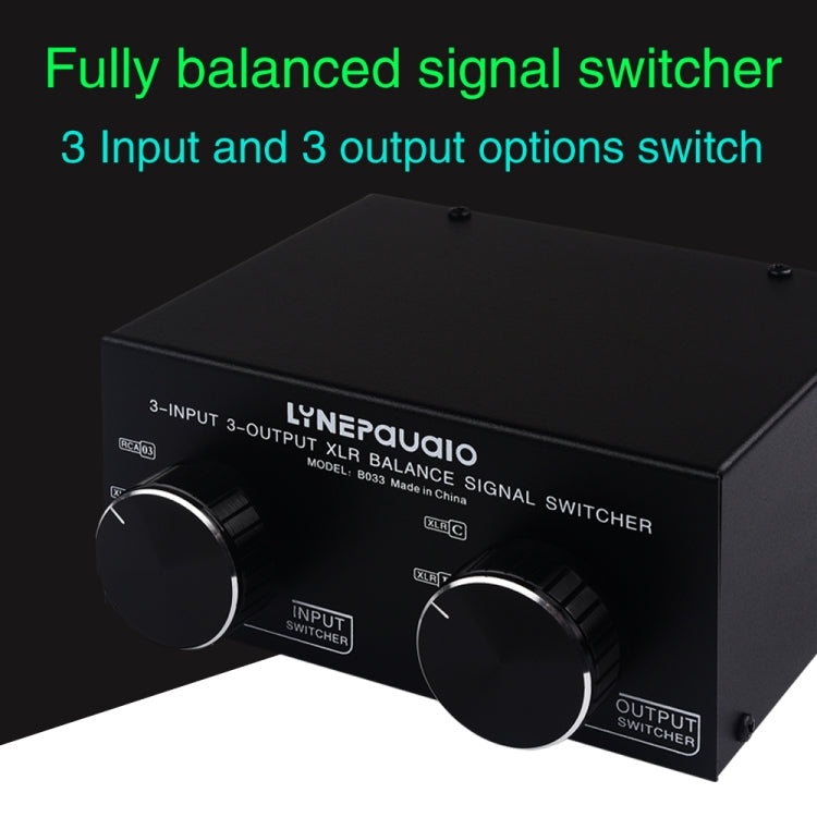 Passive stereo selector with fully balanced XLR signal from 3 inputs to 3 outputs, B033