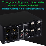 Passive stereo selector with fully balanced XLR signal from 3 inputs to 3 outputs, B033