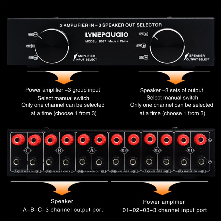 Amplificatore di potenza a 3 ingressi e 3 uscite e commutatore di altoparlanti Comparatore di splitter per interruttori di altoparlanti 300 W per canale senza perdita di qualità del suono, B037