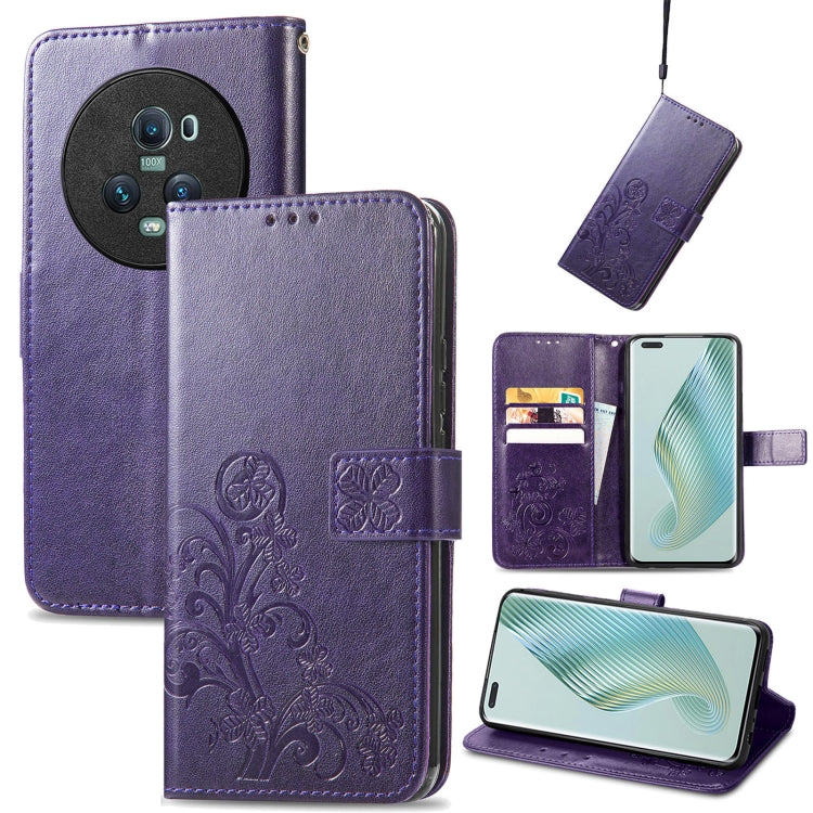 Custodia per telefono in pelle con fibbia in rilievo con chiusura a quattro foglie, For Honor Magic5 Pro, For Honor Magic5, For Motorola Moto E13, For Motorola Moto E22 4G