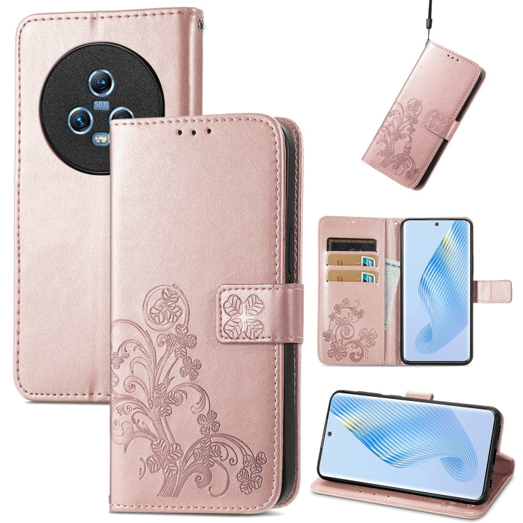 Custodia per telefono in pelle con fibbia in rilievo con chiusura a quattro foglie, For Honor Magic5 Pro, For Honor Magic5, For Motorola Moto E13, For Motorola Moto E22 4G