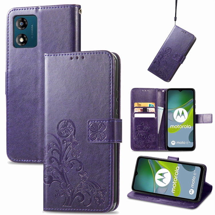 Custodia per telefono in pelle con fibbia in rilievo con chiusura a quattro foglie, For Honor Magic5 Pro, For Honor Magic5, For Motorola Moto E13, For Motorola Moto E22 4G