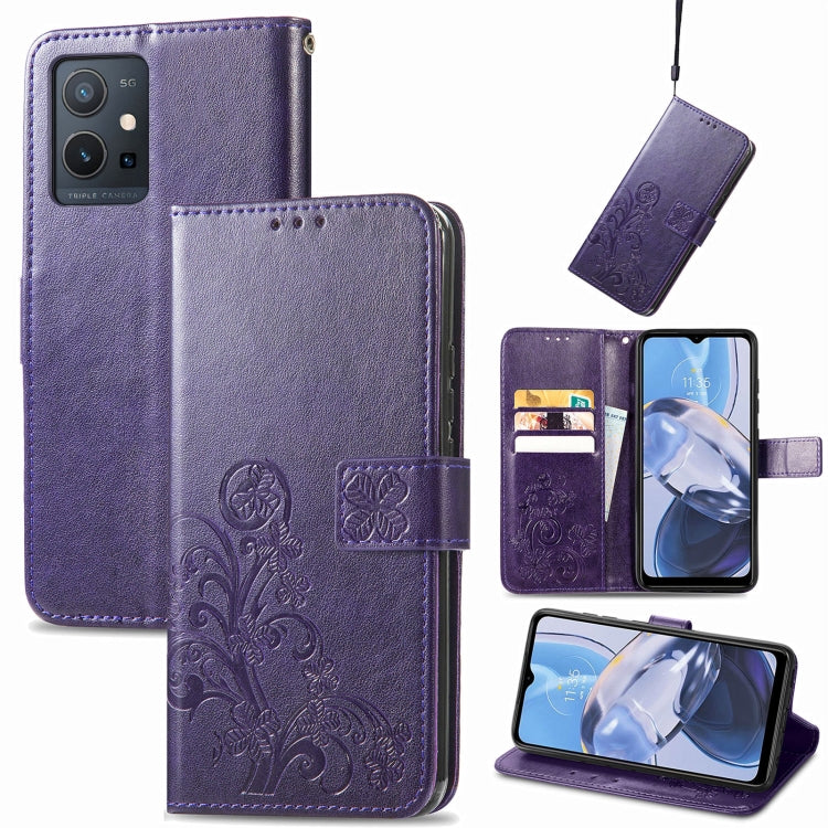 Custodia per telefono in pelle con fibbia in rilievo con chiusura a quattro foglie, For Honor Magic5 Pro, For Honor Magic5, For Motorola Moto E13, For Motorola Moto E22 4G