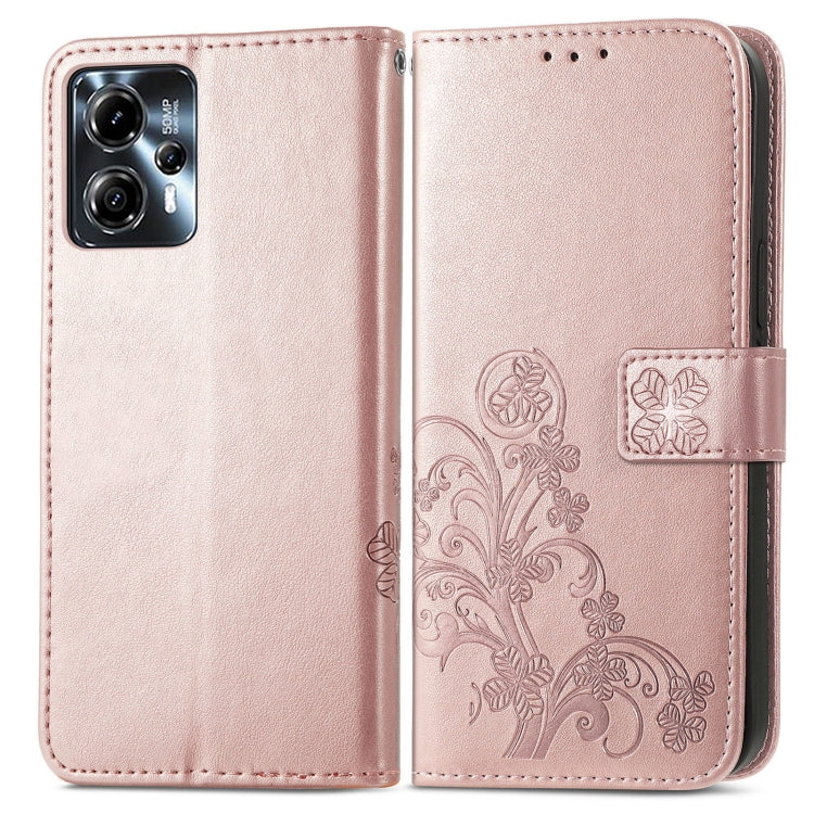 Custodia per telefono in pelle con fibbia in rilievo con chiusura a quattro foglie, For Motorola Moto G23, For OnePlus 11, For OPPO Reno8 T 4G, For Realme GT Neo 5