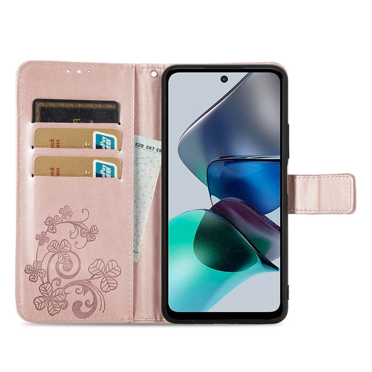 Custodia per telefono in pelle con fibbia in rilievo con chiusura a quattro foglie, For Motorola Moto G23, For OnePlus 11, For OPPO Reno8 T 4G, For Realme GT Neo 5