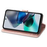 Custodia per telefono in pelle con fibbia in rilievo con chiusura a quattro foglie, For Motorola Moto G23, For OnePlus 11, For OPPO Reno8 T 4G, For Realme GT Neo 5