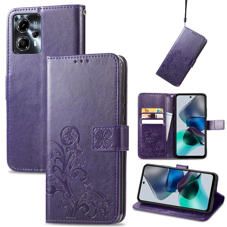 Custodia per telefono in pelle con fibbia in rilievo con chiusura a quattro foglie, For Motorola Moto G23, For OnePlus 11, For OPPO Reno8 T 4G, For Realme GT Neo 5