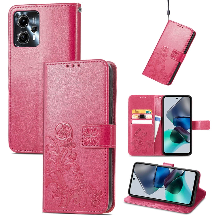 Custodia per telefono in pelle con fibbia in rilievo con chiusura a quattro foglie, For Motorola Moto G23, For OnePlus 11, For OPPO Reno8 T 4G, For Realme GT Neo 5