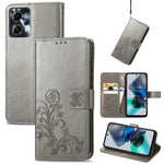 Custodia per telefono in pelle con fibbia in rilievo con chiusura a quattro foglie, For Motorola Moto G23, For OnePlus 11, For OPPO Reno8 T 4G, For Realme GT Neo 5