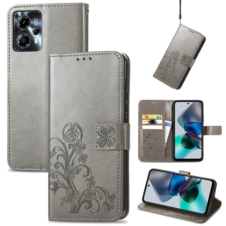 Custodia per telefono in pelle con fibbia in rilievo con chiusura a quattro foglie, For Motorola Moto G23, For OnePlus 11, For OPPO Reno8 T 4G, For Realme GT Neo 5