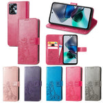 Custodia per telefono in pelle con fibbia in rilievo con chiusura a quattro foglie, For Motorola Moto G23, For OnePlus 11, For OPPO Reno8 T 4G, For Realme GT Neo 5