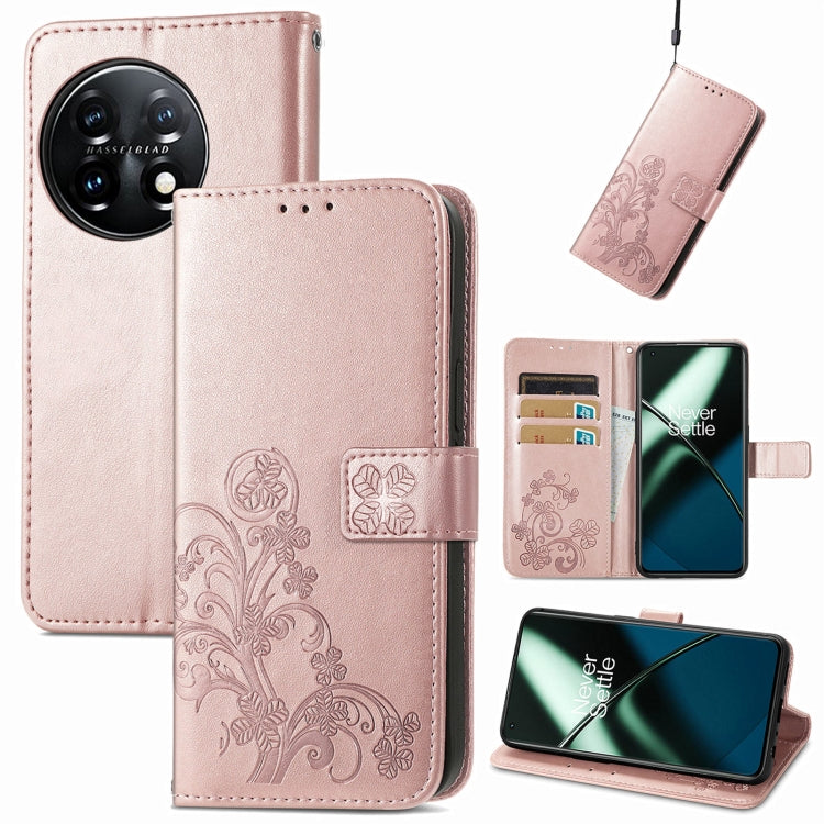 Custodia per telefono in pelle con fibbia in rilievo con chiusura a quattro foglie, For Motorola Moto G23, For OnePlus 11, For OPPO Reno8 T 4G, For Realme GT Neo 5