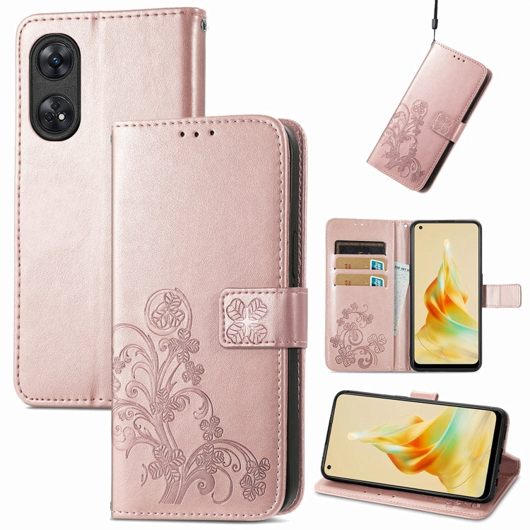 Custodia per telefono in pelle con fibbia in rilievo con chiusura a quattro foglie, For Motorola Moto G23, For OnePlus 11, For OPPO Reno8 T 4G, For Realme GT Neo 5