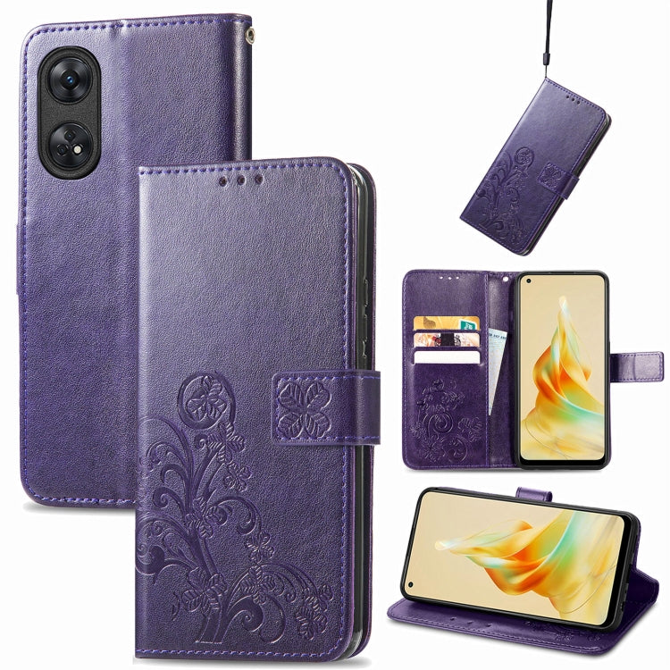 Custodia per telefono in pelle con fibbia in rilievo con chiusura a quattro foglie, For Motorola Moto G23, For OnePlus 11, For OPPO Reno8 T 4G, For Realme GT Neo 5