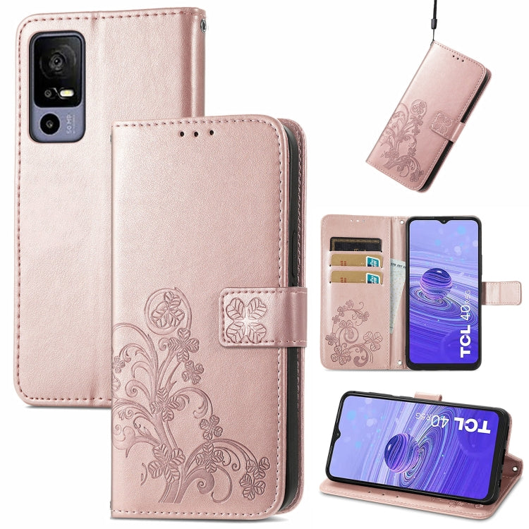 Custodia per telefono in pelle con fibbia in rilievo con chiusura a quattro foglie, For TCL 40R, For TCL 403, For TCL 405, For Xiaomi 13 Lite